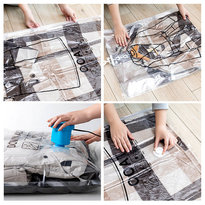 Person placing clothes into a hanging vacuum storage bag before sealing, home organization