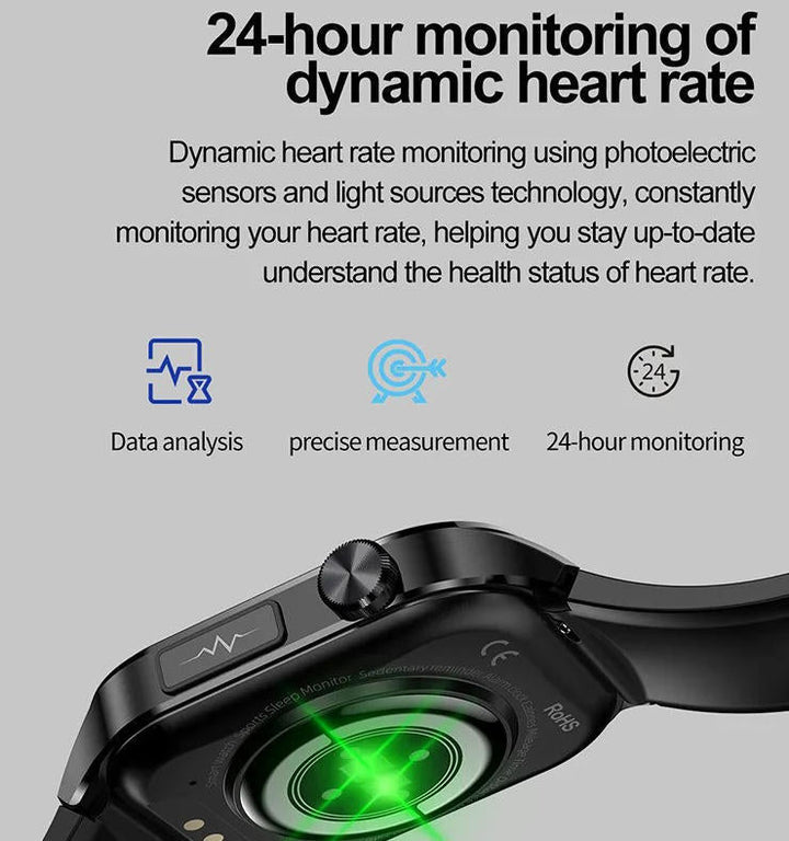Fitness tracker smartwatch for seniors, monitoring daily activity, steps, and key vital signs for wellness.