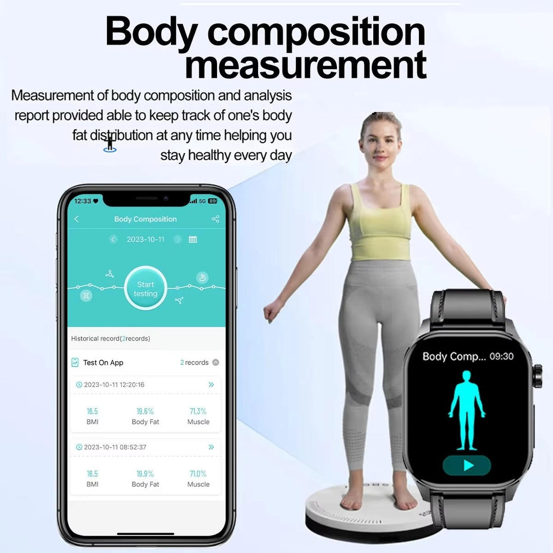 Bluetooth health smartwatch for seniors, offering vital signs monitoring & emergency alerts for quick help.