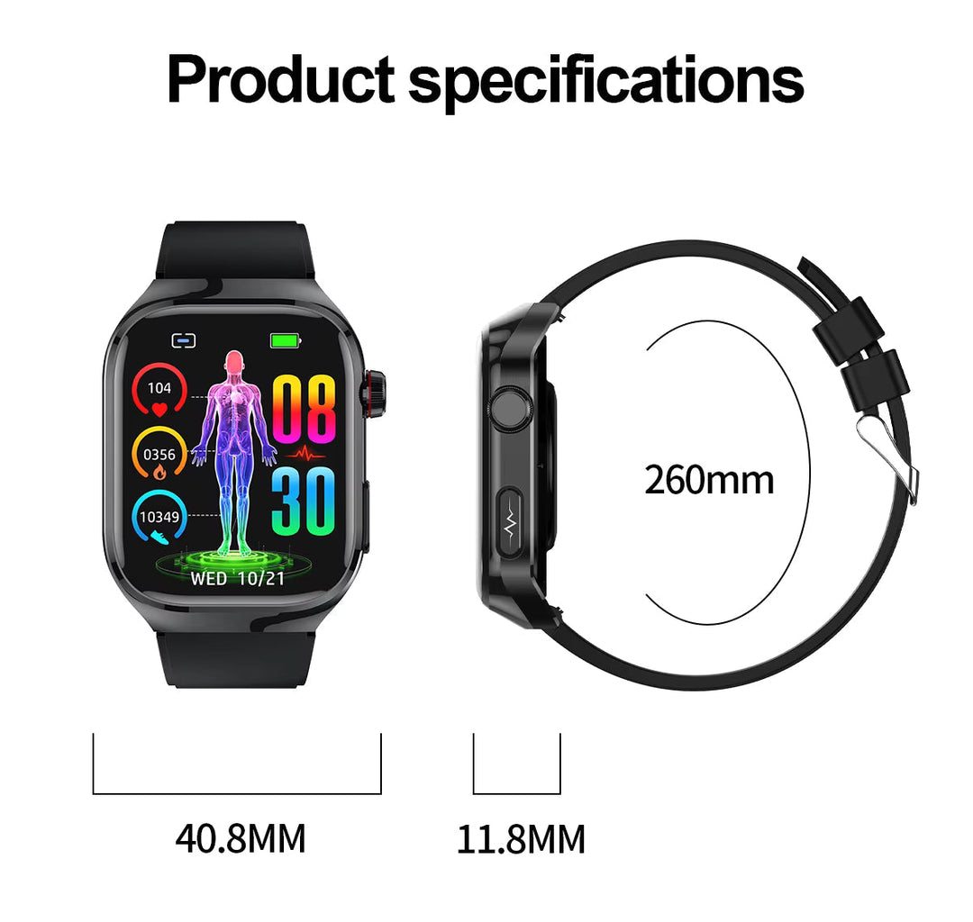 All-in-one unisex health & fitness smartwatch: blood sugar, ECG, and activity tracking.