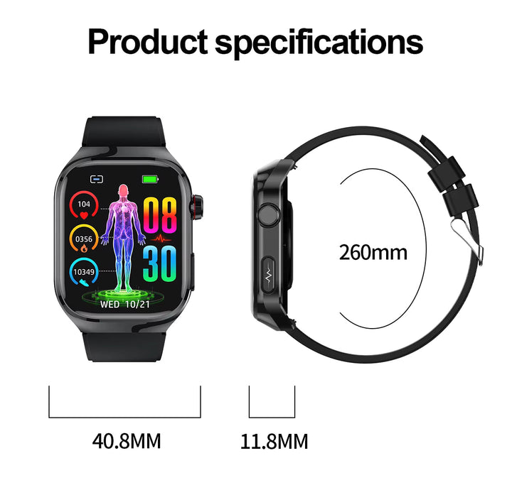 All-in-one unisex health & fitness smartwatch: blood sugar, ECG, and activity tracking.