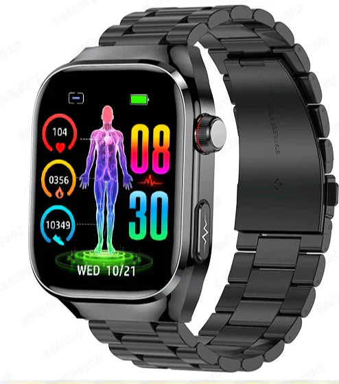 Sleek unisex wearable tech smartwatch for blood sugar, ECG, and health insights.