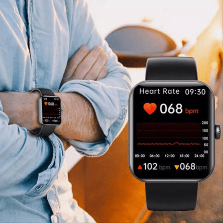 Sleek health watch for painless daily monitoring of blood pressure, heart rate, and fitness.
