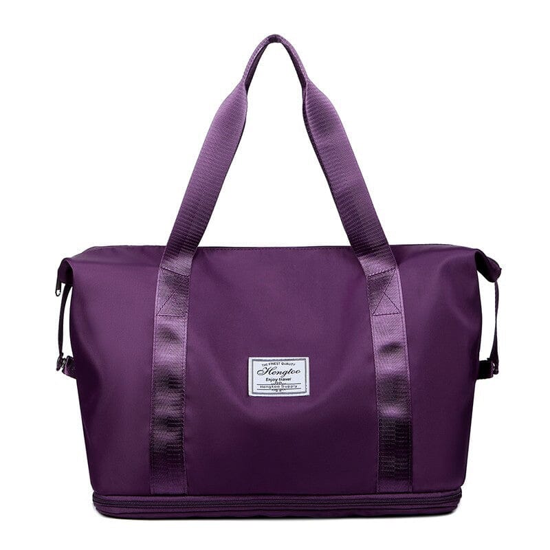 Black travel bag for gym & sports, featuring convenient wet separation and large capacity