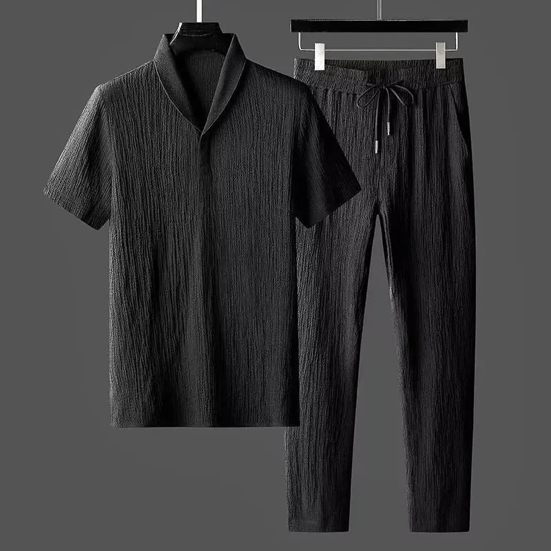 Two-piece ice silk blend lounge set, unisex casual wear for ultimate comfort