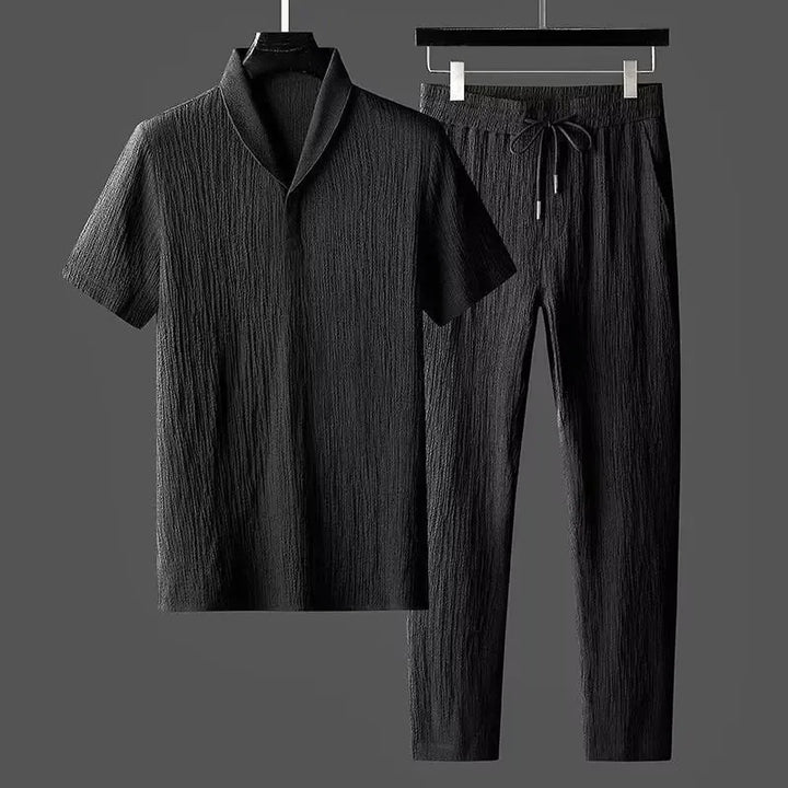 Two-piece ice silk blend lounge set, unisex casual wear for ultimate comfort
