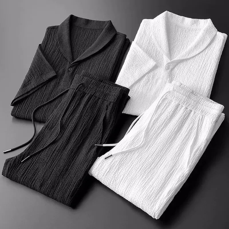 Summer-ready ice silk lounge set, breathable and comfortable two-piece travel outfit