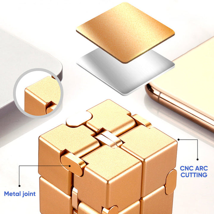 Infinity Cube fidget gadget, shown in various folded positions for sensory play