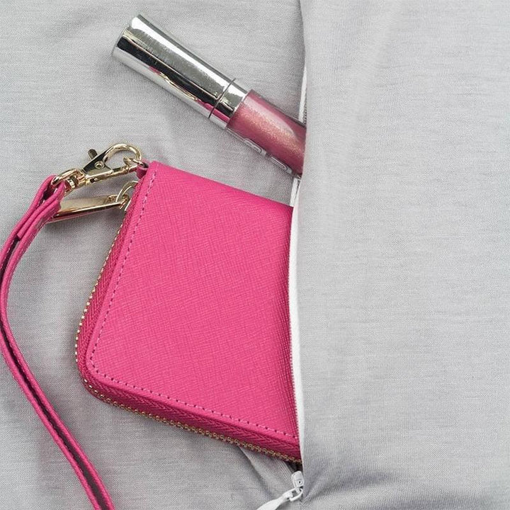 Detail shot of the chain print on the unisex infinity scarf with a subtle zipper.