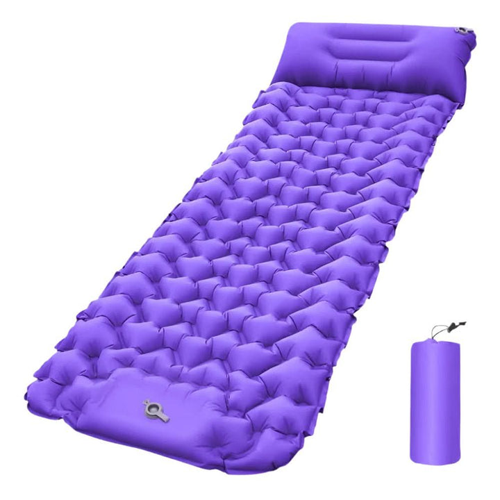 Comfortable inflatable bed with foot pump for easy setup, perfect for any camping or backpacking adventure.