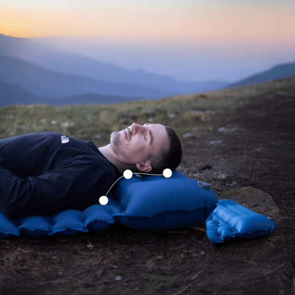 Lightweight, portable inflatable camping mattress with foot pump, ideal for hiking, backpacking, and camp comfort.