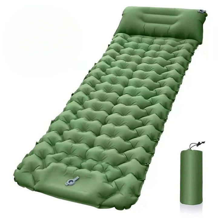 Unisex inflatable camping mattress with foot pump, offering comfort for all outdoor enthusiasts. Durable camp gear.