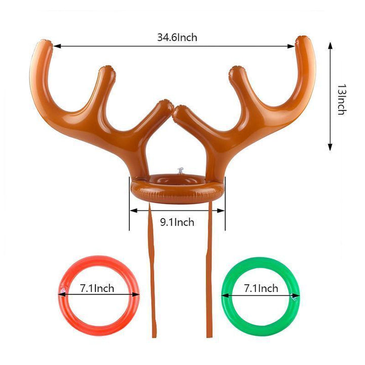 Brightly colored inflatable reindeer antler ring toss game, essential for Christmas party entertainment