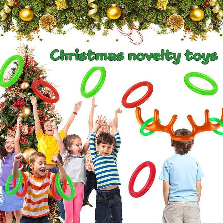 Set of inflatable reindeer antlers and four red/green rings for a Christmas ring toss game