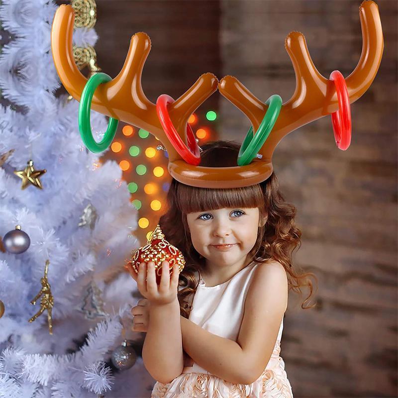 Packaging for Unisex Christmas Inflatable Reindeer Antler Ring Toss Game, holiday gift toy