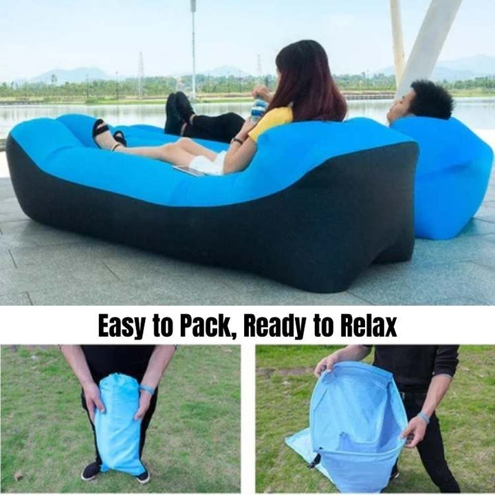 Lightweight inflatable portable bed, perfect for camping, beach, or travel comfort without a pump.