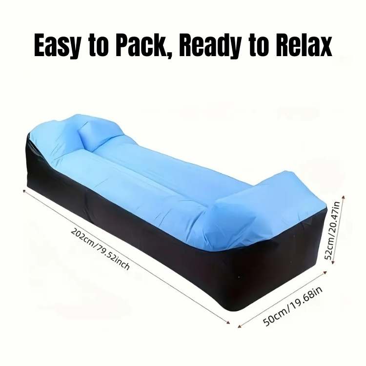 Vibrant inflatable sofa bed, a lightweight, portable outdoor lounger & beach chair for easy travel.
