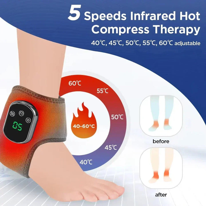 Ergonomic infrared hot compress massager for ultimate muscle relaxation and pain relief in wrists and ankles.