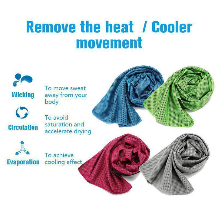 Lightweight microfiber cooling towel for fitness, exercise, and athletic use, shown folded