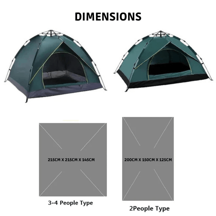 Compact & lightweight instant setup camping tent. Perfect pop-up shelter for solo or group outdoor hiking & festival trips.