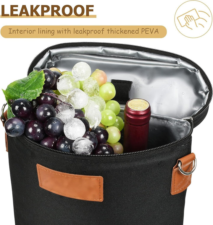 Durable dual wine bottle bag with insulation, keeping drinks chilled. Great for travel, parties, and gifts.