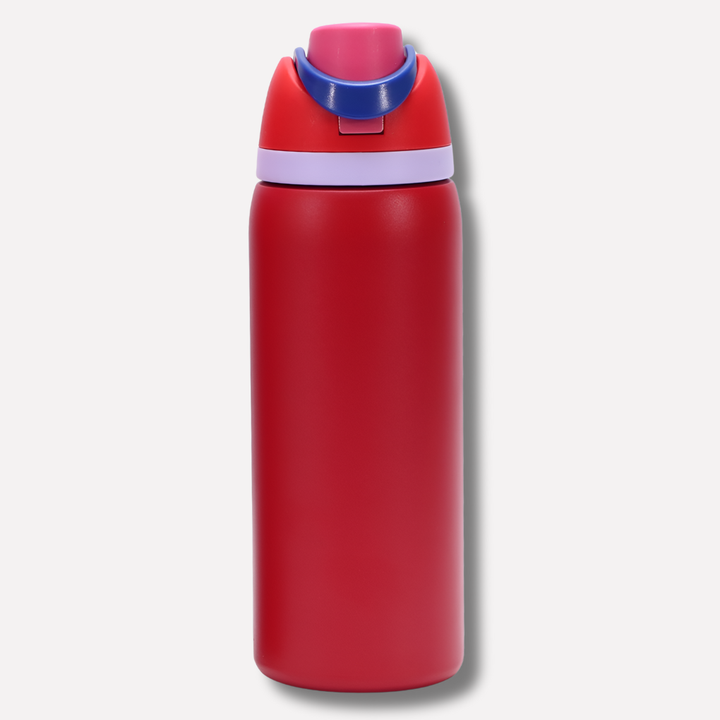 Reusable stainless steel water bottle, leakproof & insulated, for hydration during travel, sports, or work.