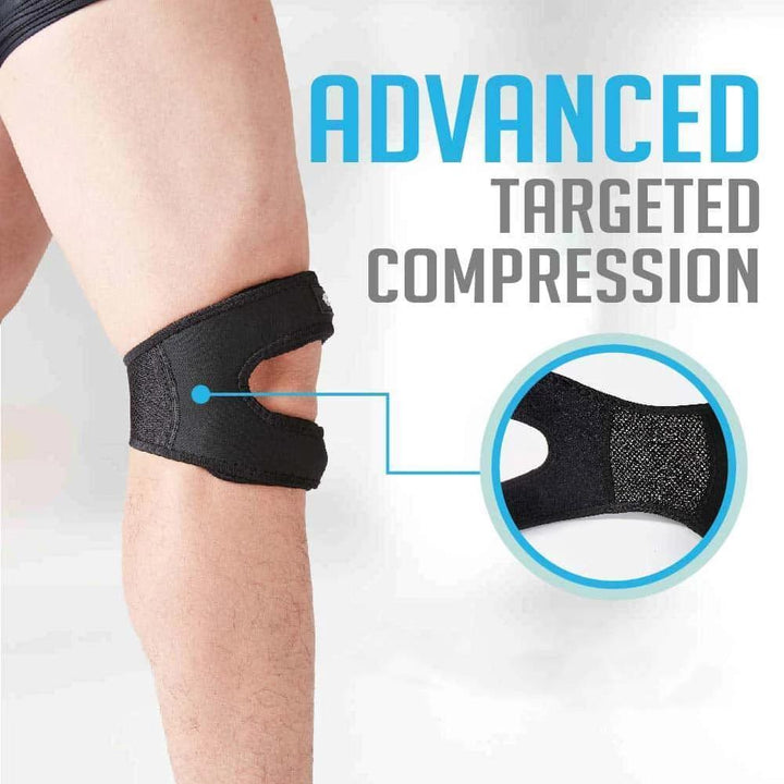Side view of knee patella stabilizer brace, offering joint support & comfort for pain relief.