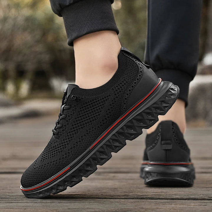 Orthopedic knit sneakers with elastic laces, easy slip-on comfort for active individuals