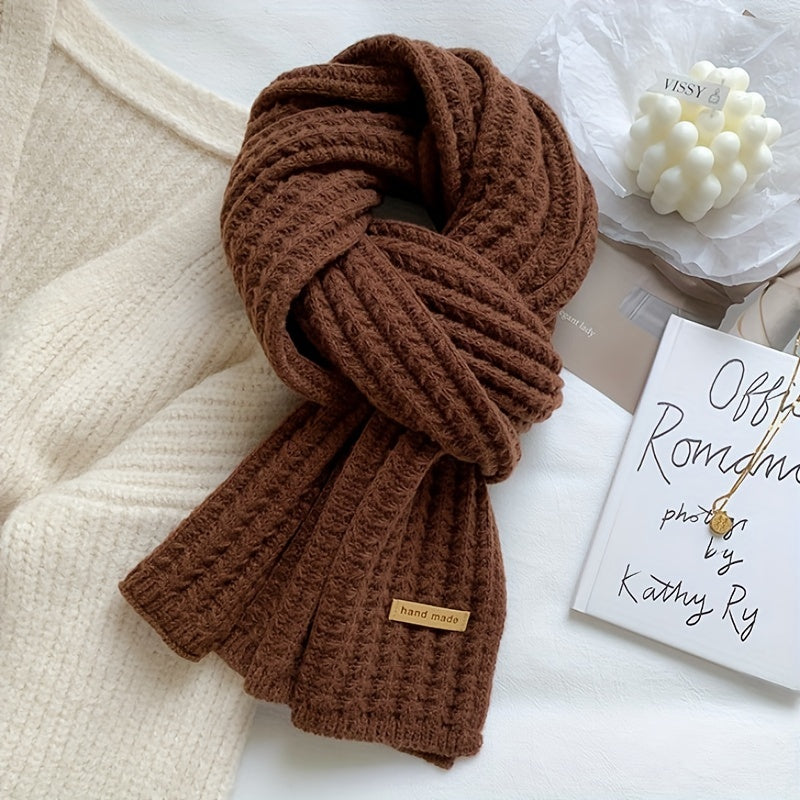 Cozy unisex knitted geometric scarf, a breathable and warm fashion accessory for any winter or autumn outfit.