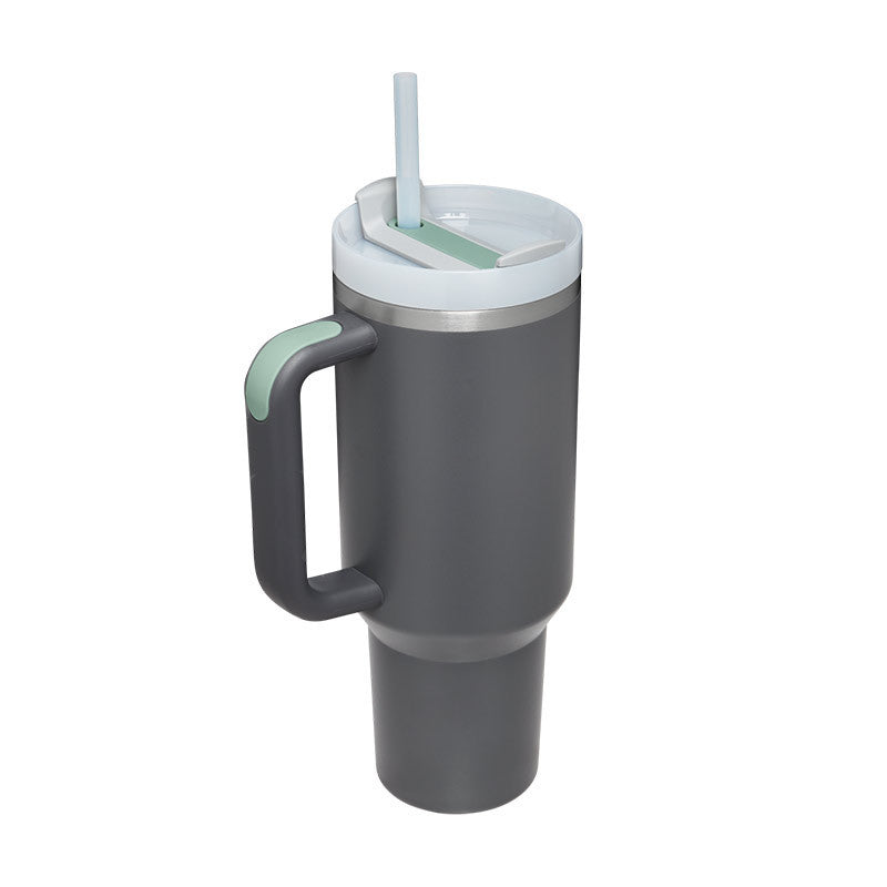 Hydration solution: large insulated mug with handle & straw for all your drinks.