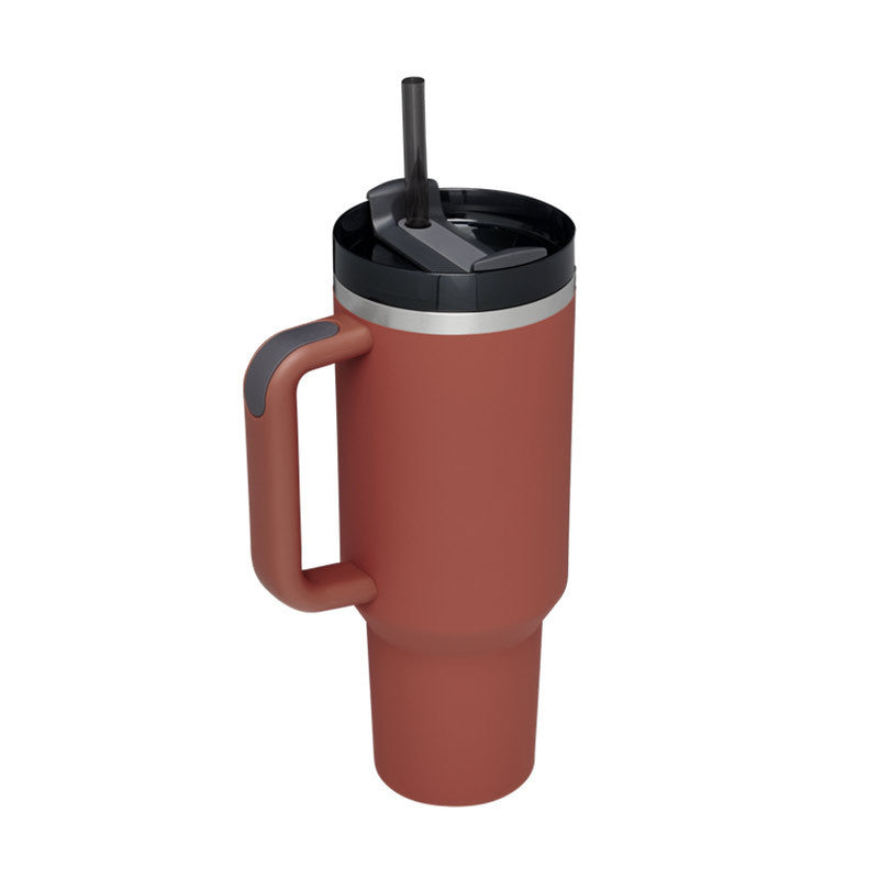 All-day insulated drinkware: mug with handle & straw for continuous enjoyment.