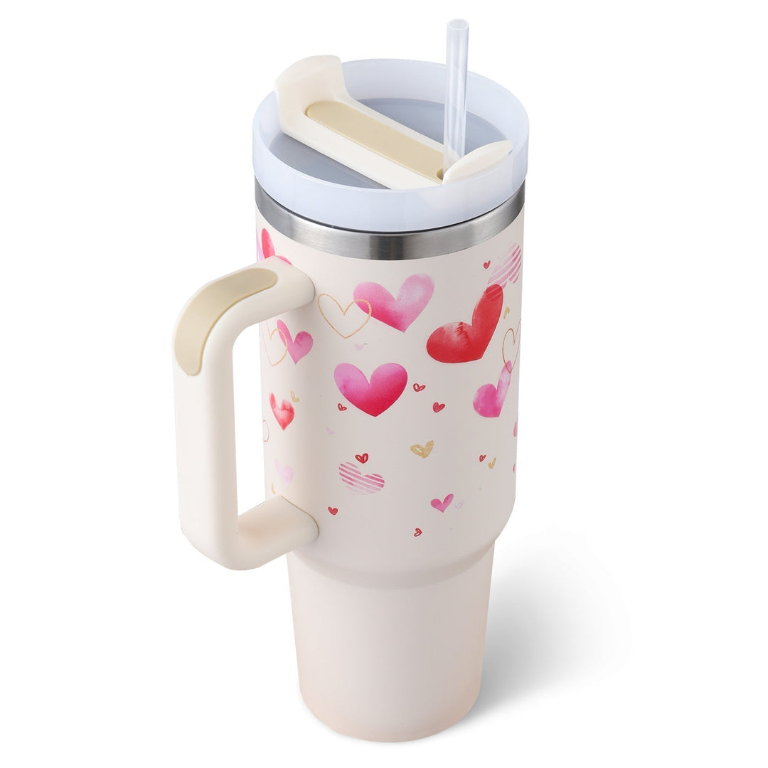 Unisex insulated water bottle with handle and straw, great for office or travel.