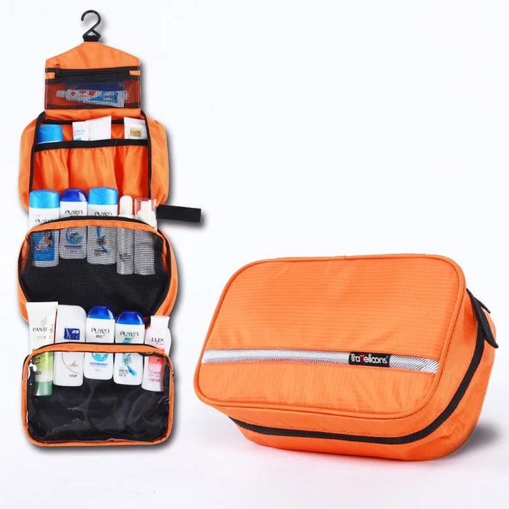 Large waterproof unisex travel toiletry bag. Excellent cosmetic organizer & travel bag for gym or vacation essentials.