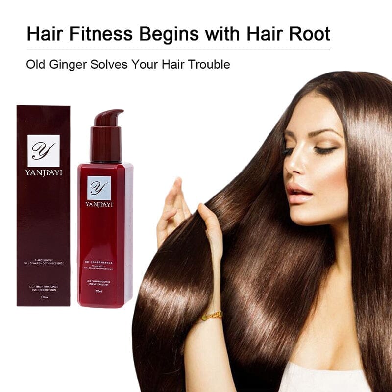 Hand applying Unisex Leave-In Hair Smoothing Serum to hair, demonstrating frizz control benefits.