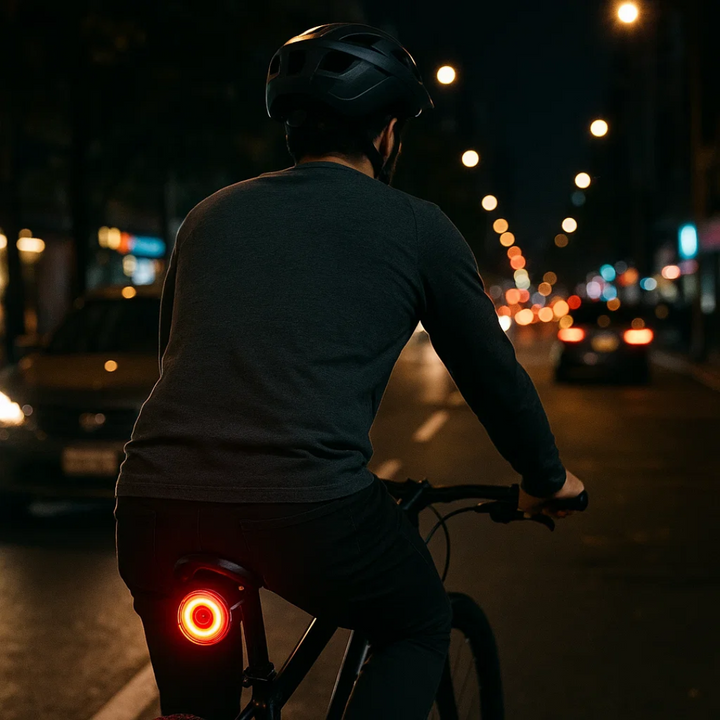 Versatile LED rear light for road bikes, mountain bikes, & e-bikes; 6 modes & brake sensing for safety.