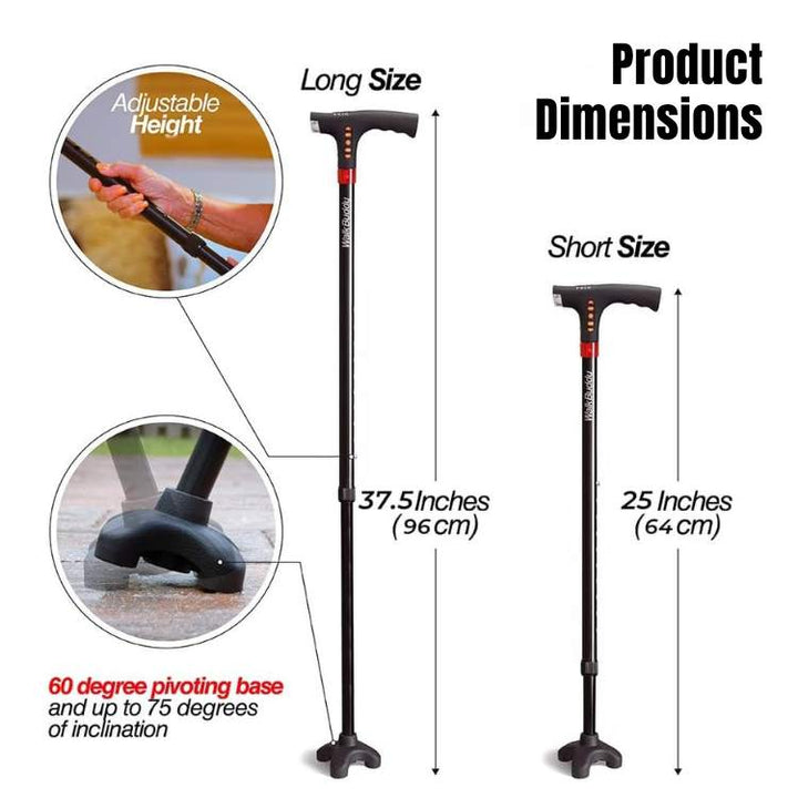 Convenient LED folding walking cane provides portable support & illumination, an essential mobility aid for daily use.