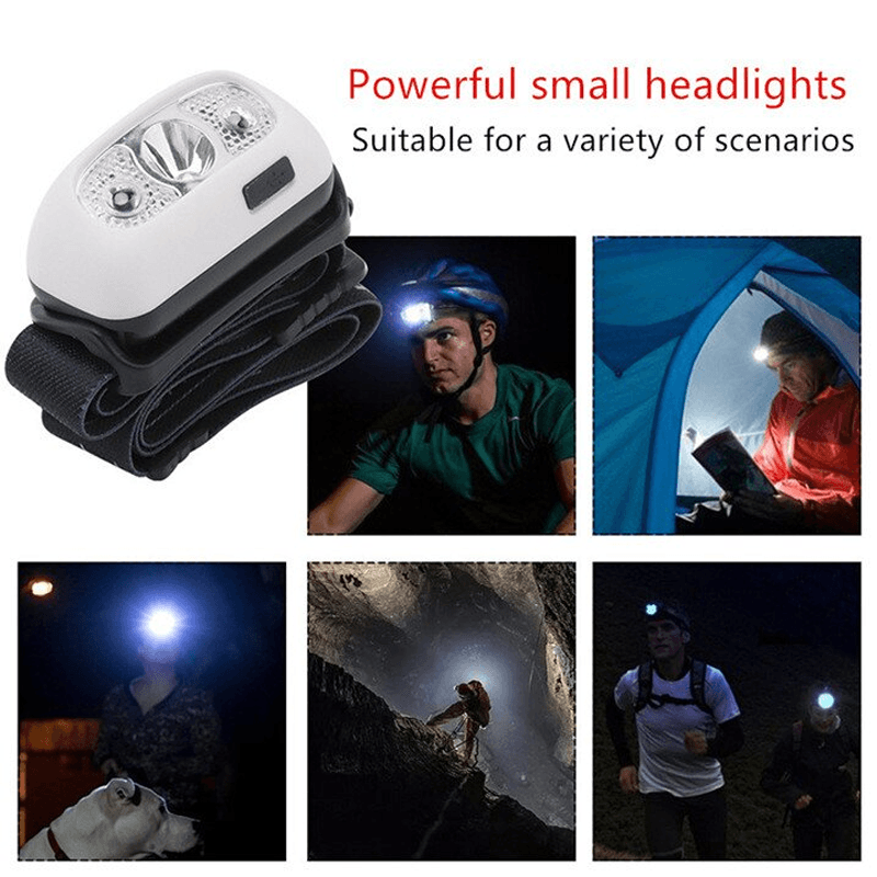 Portable LED headlamp with motion sensor, providing bright light for camping, hiking, and outdoor adventures.