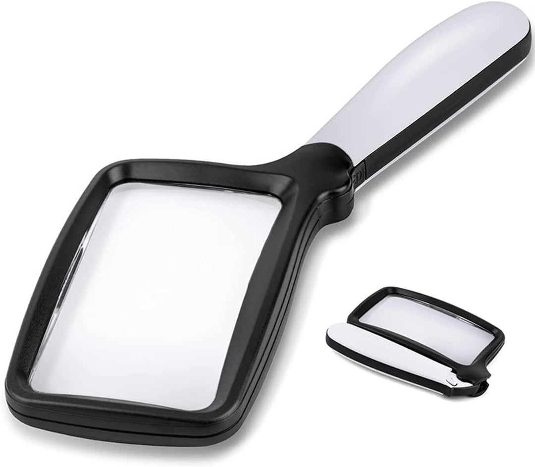 Unisex LED lighted magnifying glass for seniors & low vision. Portable reading aid for fine print & hobbies.