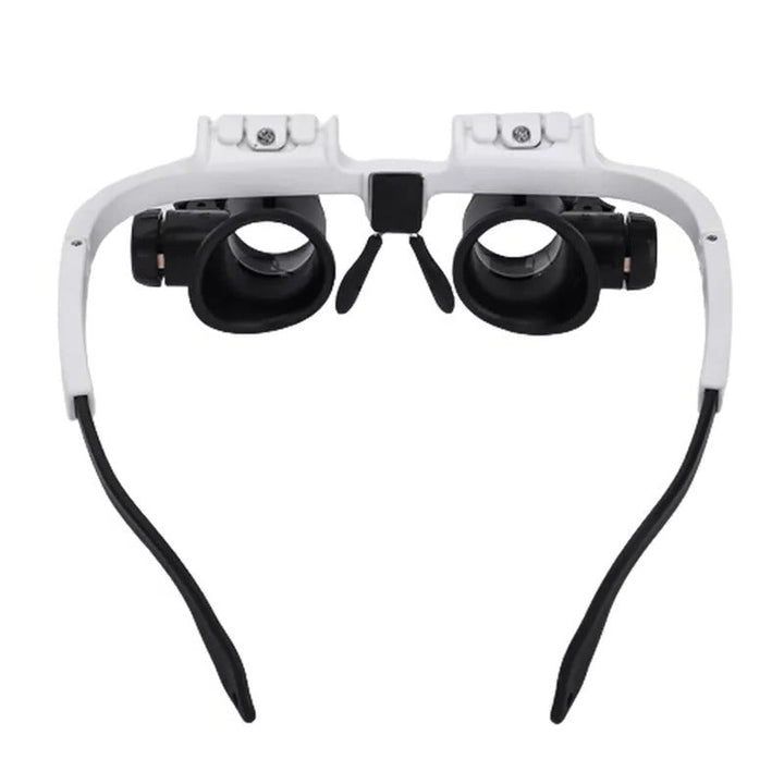 Hands-free LED illuminated magnifier glasses, ideal for jewelry repair, crafts, and electronics.