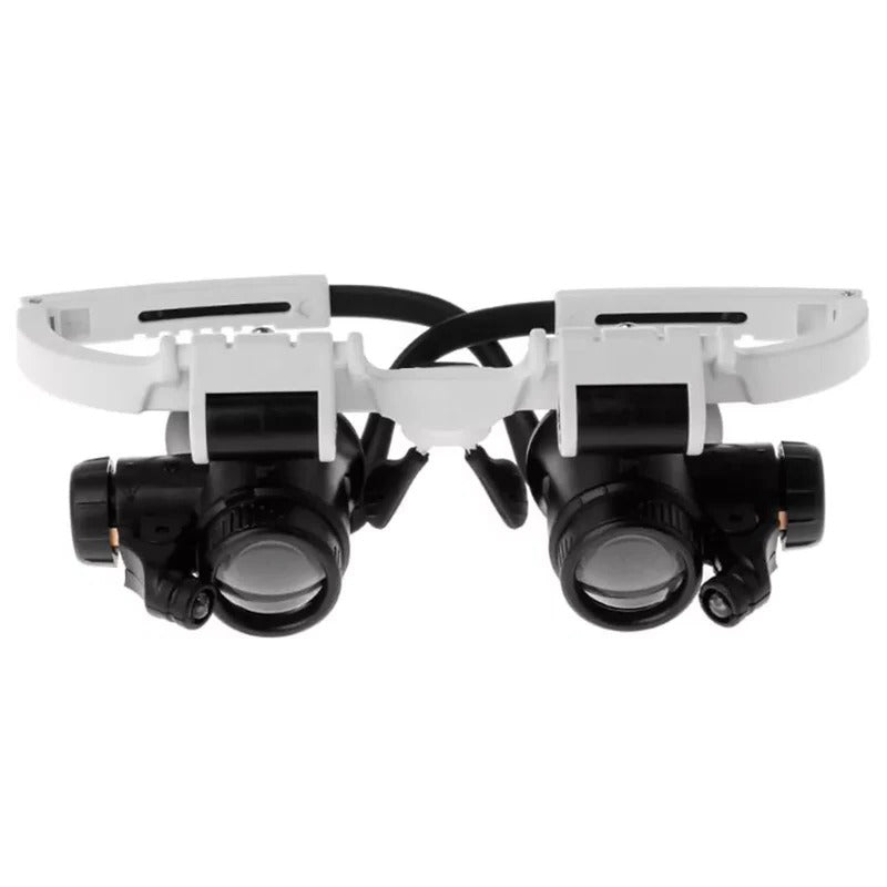 Detailed view of LED magnifying glasses showing multi-power lenses and bright integrated illumination.