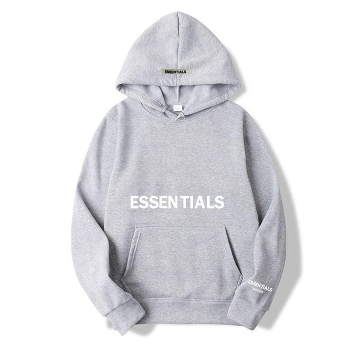 Back view of a relaxed fit unisex letter print pullover hoodie, comfortable for everyday wear.