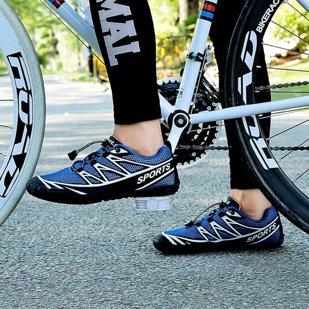 Comfortable barefoot trail cycling shoes, lightweight unisex design for off-road performance.