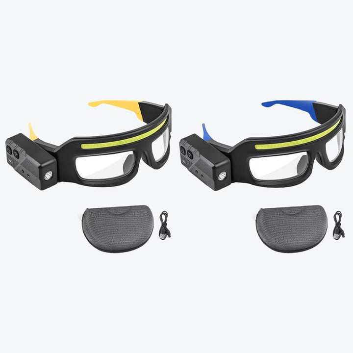 Multiple headlamps in various vibrant colors, highlighting customizable options and portability.