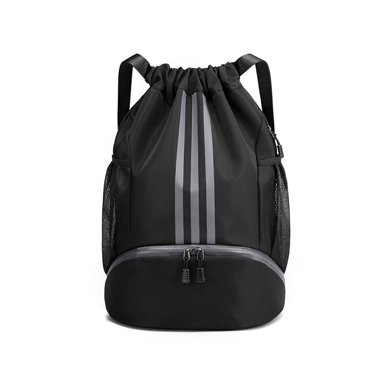 Lightweight unisex black nylon drawstring bag with strong cord straps.