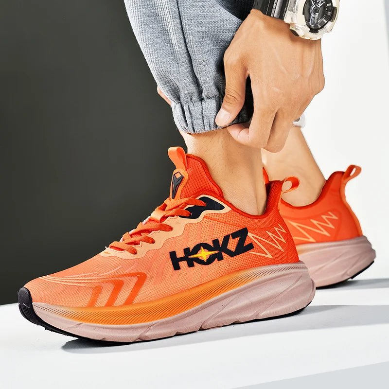 Active person wearing lightweight unisex running shoes, showcasing comfort and support in action.