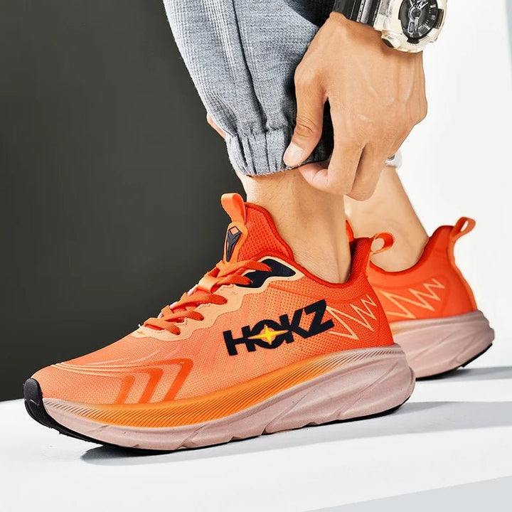 Active person wearing lightweight unisex running shoes, showcasing comfort and support in action.