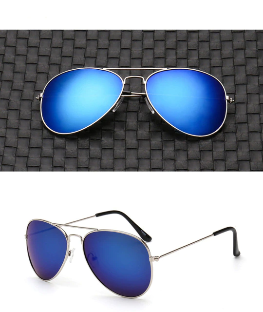 Unisex mirror lens aviator sunglasses. Polarized, UV400 protection, glare reduction for stylish outdoor fashion.