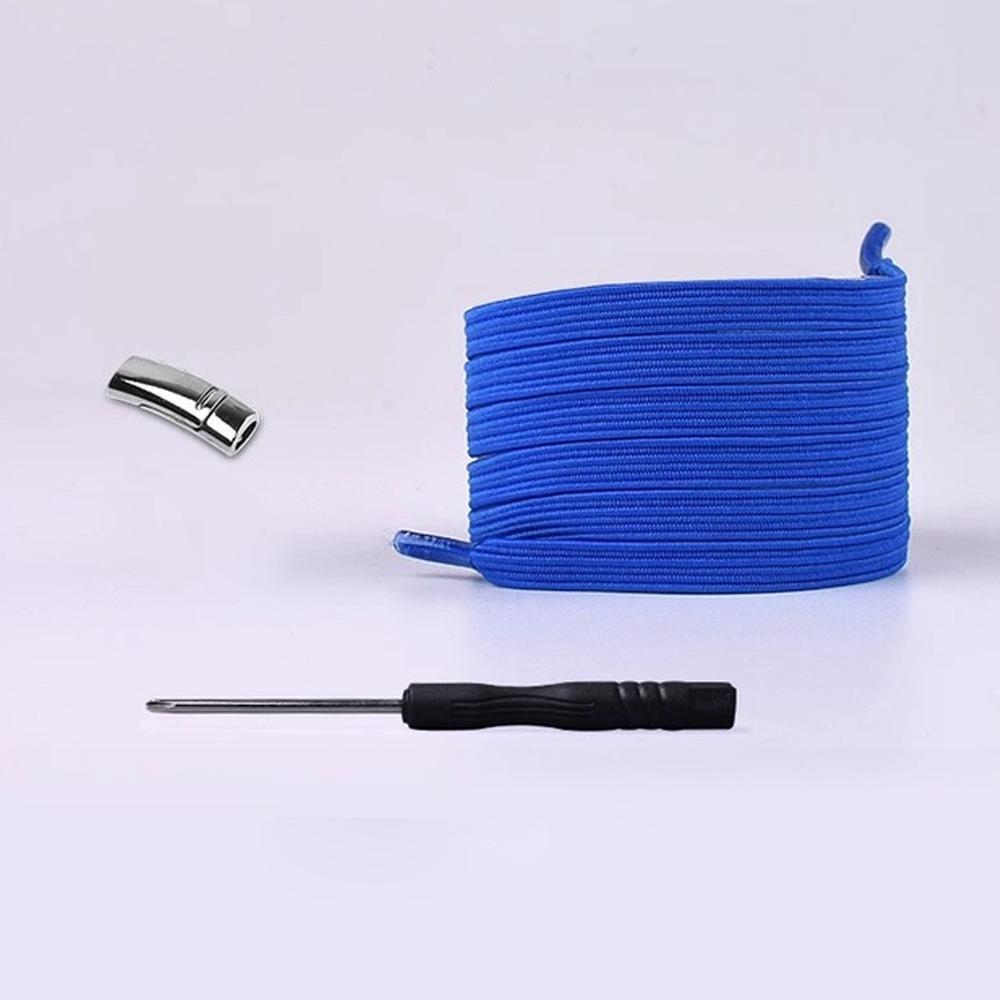 Sport shoes with black magnetic quick-lock shoelaces, ready for action