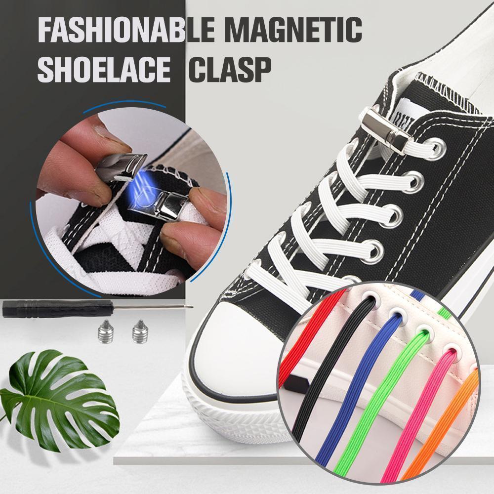 Magnetic shoelaces in white, quick-lock design for easy shoe fastening