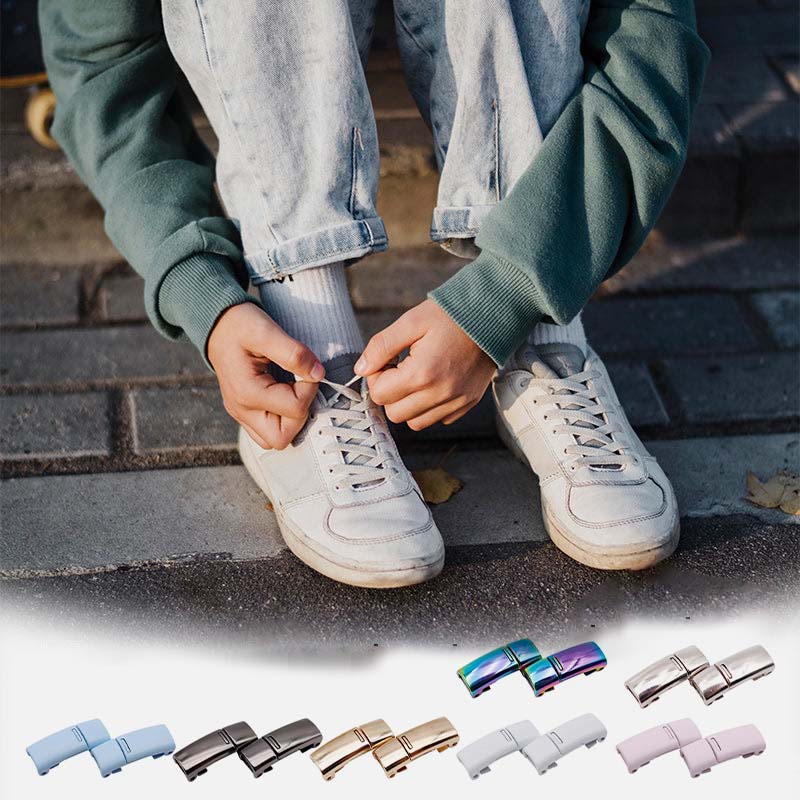 Athletic shoe with magnetic no-tie laces, zinc alloy clips for quick transitions